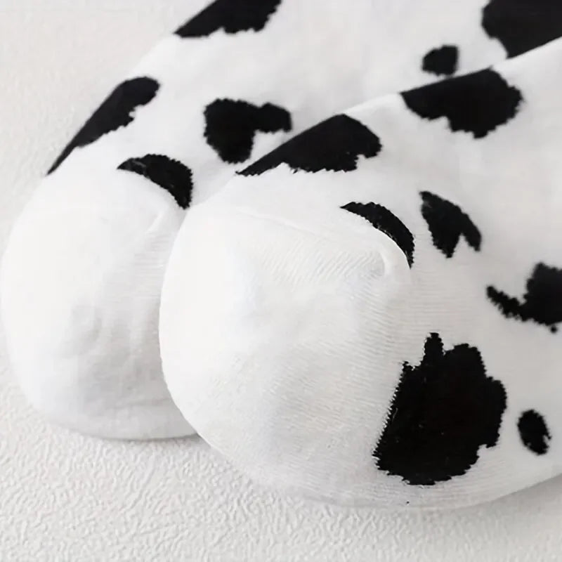 5 Pairs Womens Socks Lovely Cow Pattern Short Socks Creative Printing