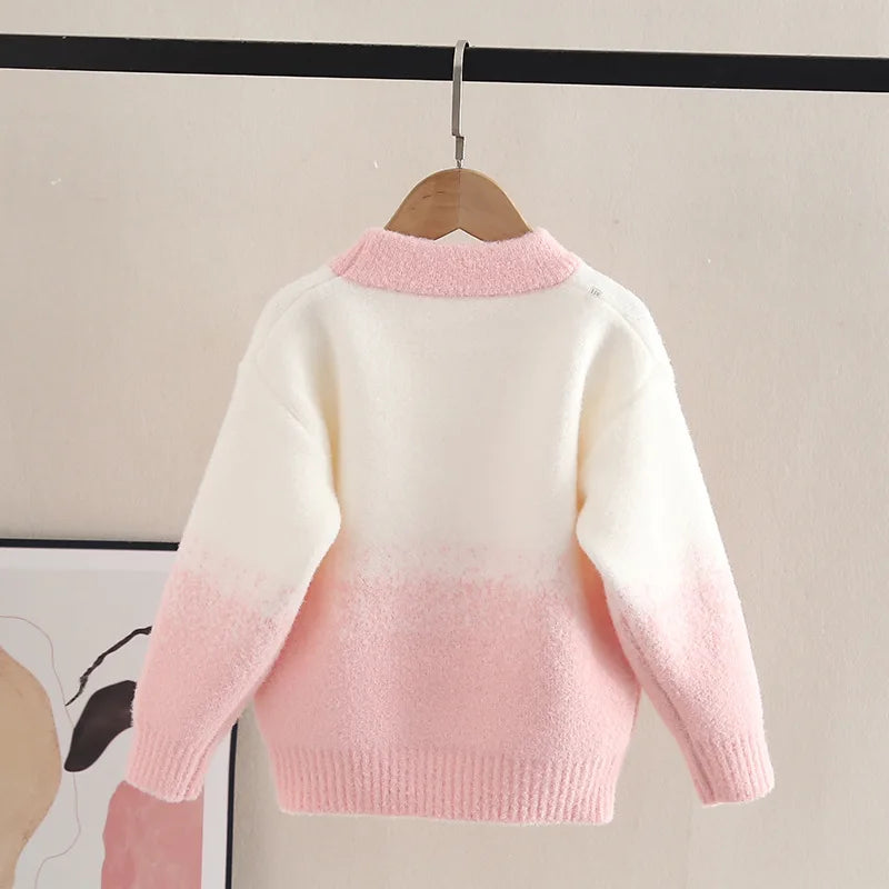 Sweaters Girl Elegant Butterfly Pattern Knitted Pullovers O-Neck Furry