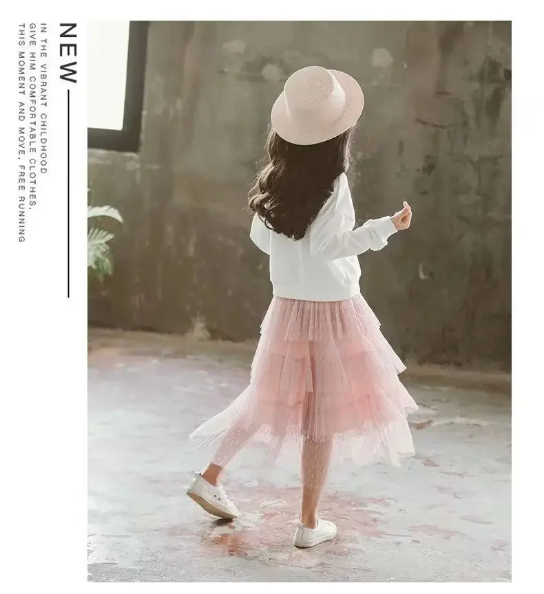 Fashion Girls Dress 2024 Spring Autumn Kids Sweater + Dress 2PCS