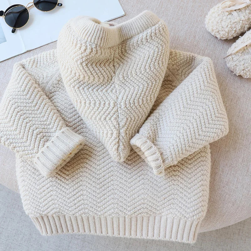 MILANCEL Winter Kids Sweaters Fur Lining Girls Cardigans Warm Boys