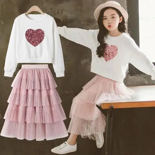 Fashion Girls Dress 2024 Spring Autumn Kids Sweater + Dress 2PCS