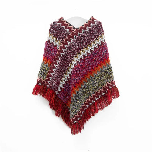 Patchwork Shawl Knitted Striped Print Cardigans Women Poncho Autumn