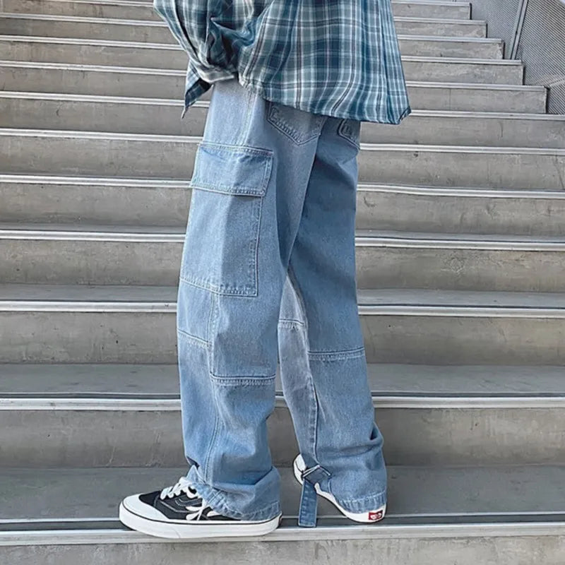Cargo jeans Men Wide Leg Denim pants 2024 Autumn Loose Straight Baggy
