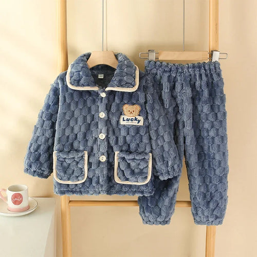 New Kids Boys Girls Autumn Winter Flannel Thicken Pajamas Baby Cartoon
