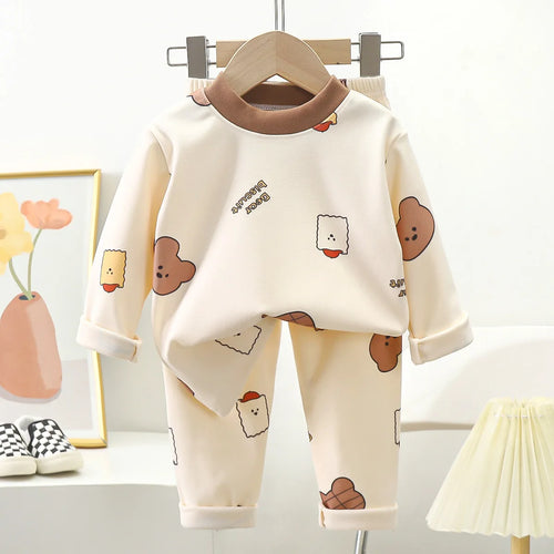 New Kids Autumn Warm Pajamas Boys Girls Cute Cartoon Bear Long Sleeve