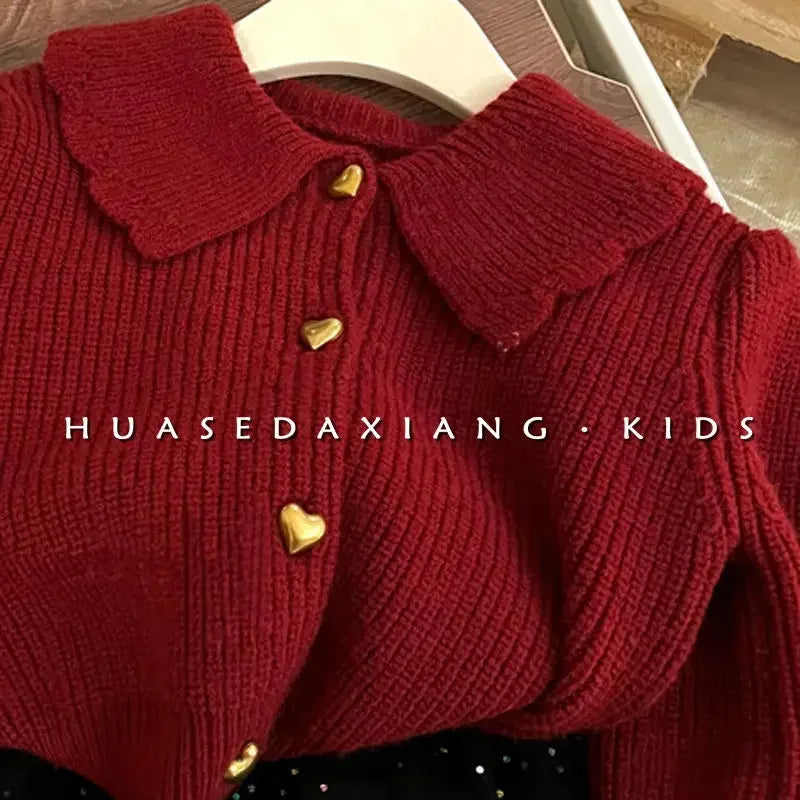 Korean Red Sweater Turn-down Collar Full Sleeve Regular Length Solid