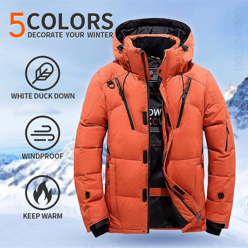 Winter Down Jacket Men White Duck Coat Windproof Warm Travel Camping