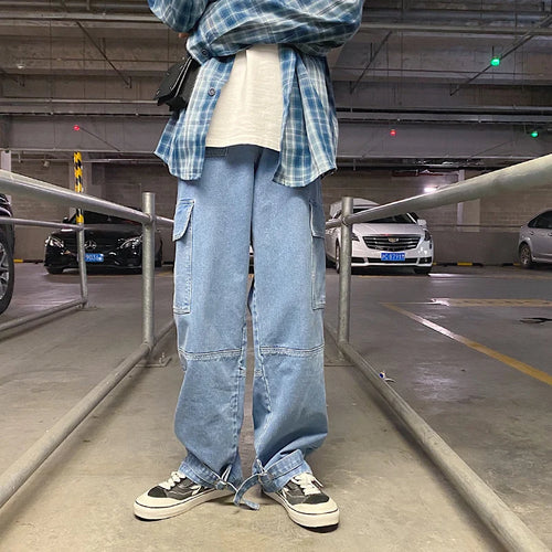 Cargo jeans Men Wide Leg Denim pants 2024 Autumn Loose Straight Baggy