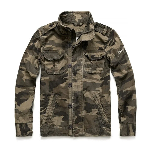 Military Denim Jacket Men Retro Camo Multi-pockets Mens Cowboy Jackets