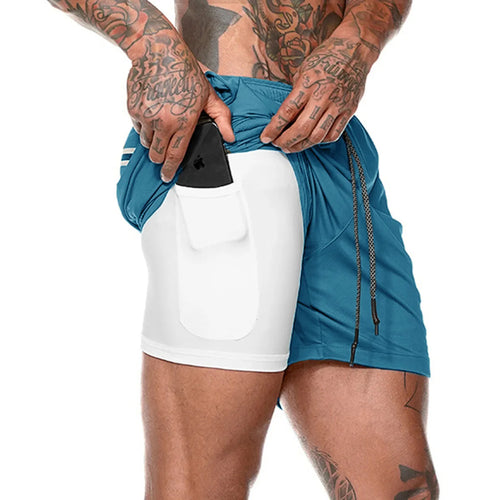 Men Sport Shorts Sportswear Double-deck Running Shorts 2 In 1 Beach
