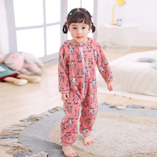 Kids Onesie Boys Girls Long Sleeve Flannel Pajamas Children Winter