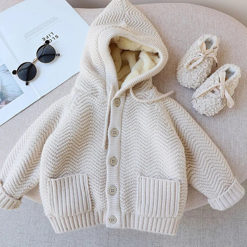 MILANCEL Winter Kids Sweaters Fur Lining Girls Cardigans Warm Boys