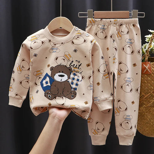 2023 New Kids Autumn Warm Pajamas Baby Boys Girls Cartoon Dinosaur