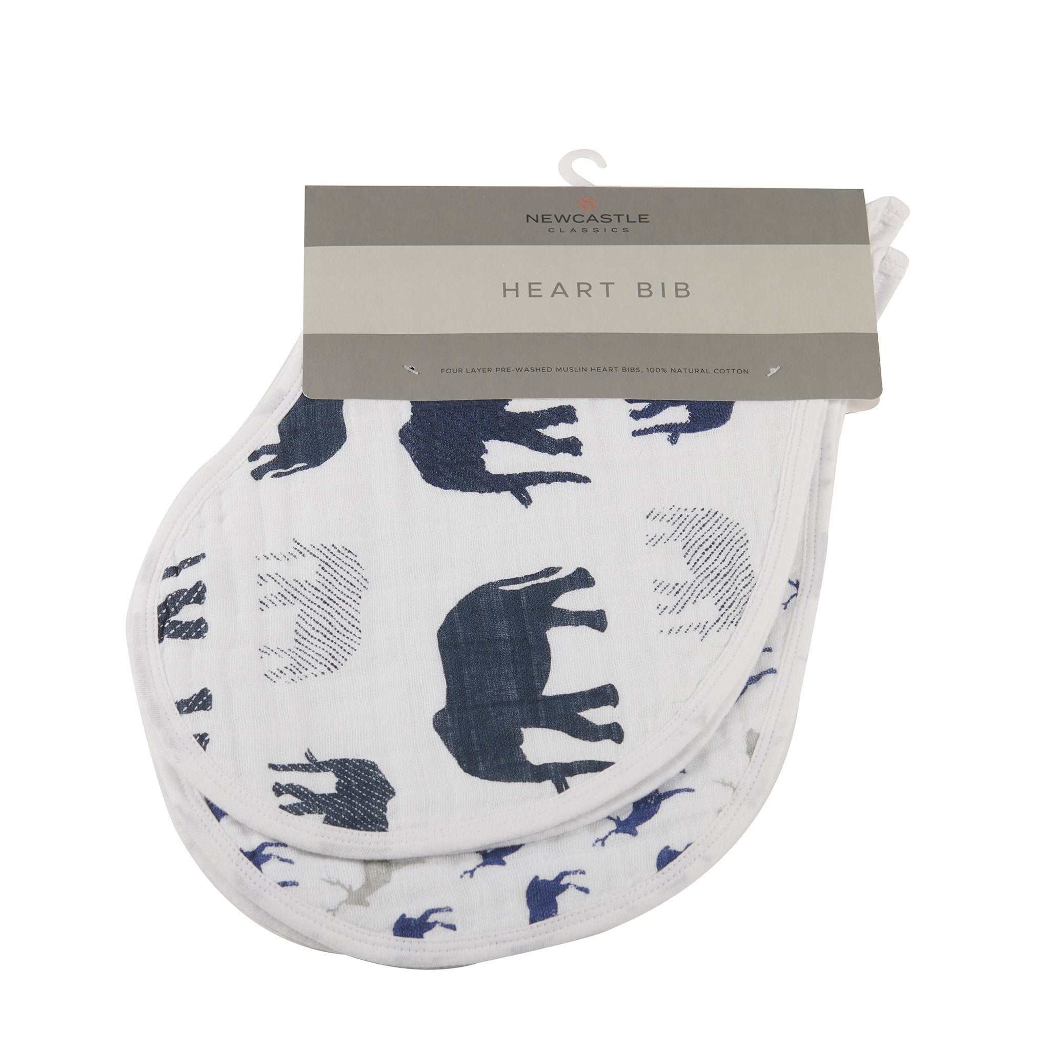 Wild Elephant Cotton Burp Cloth Bib 2PK with muslin fabric and elephant design.