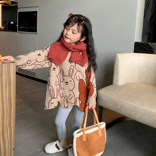 Girls Sweater Wool Coat Knitwear 2022 Beautiful Thicken Warm Winter