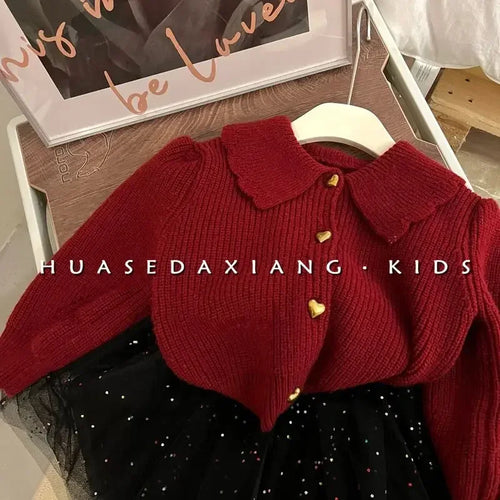 Korean Red Sweater Turn-down Collar Full Sleeve Regular Length Solid