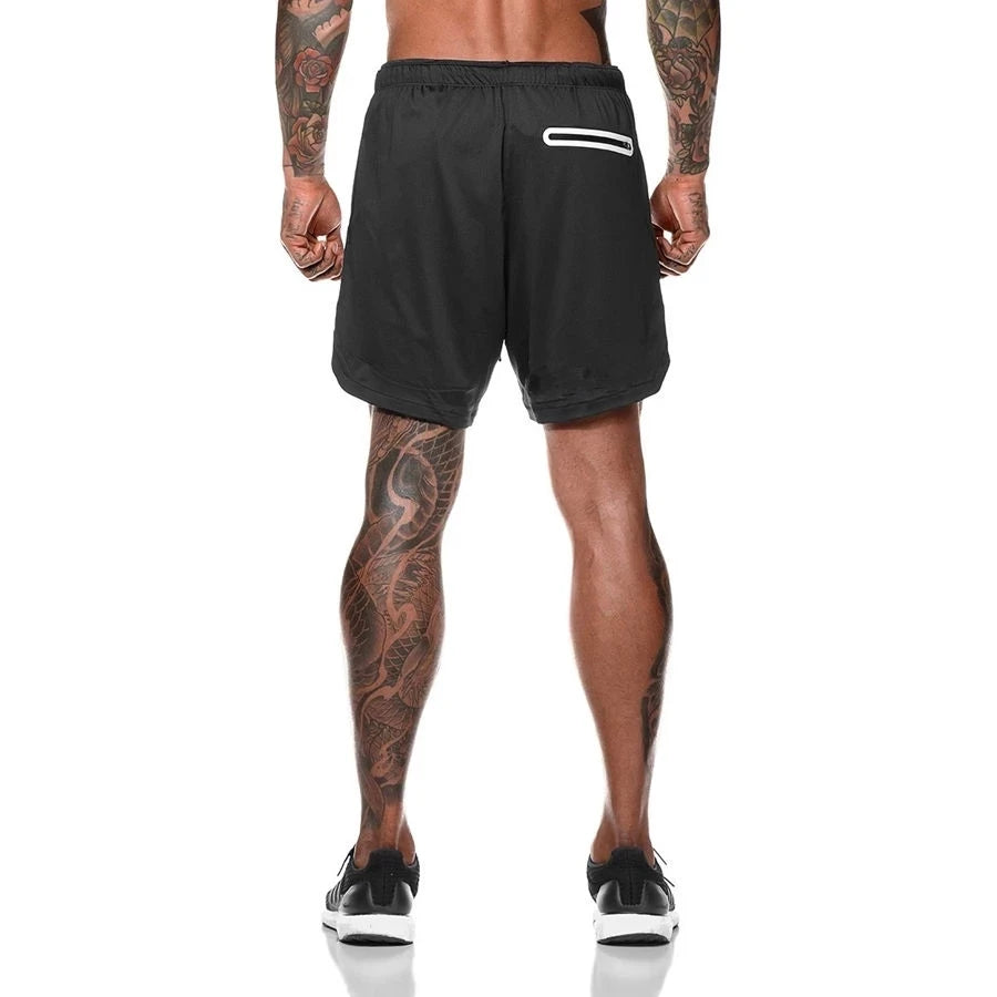 Men Sport Shorts Sportswear Double-deck Running Shorts 2 In 1 Beach