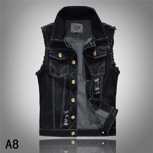 Men Slim Denim Vests Jackets New Fashion Male Blue Fit Denim Coats