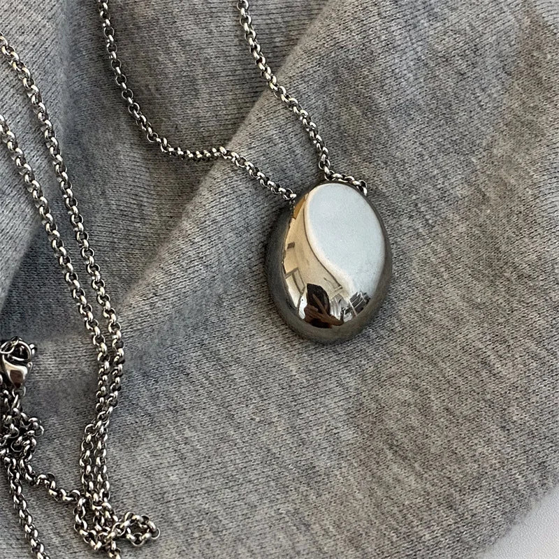 Metal Large Geometric Oval Water Drop Pendant Necklace for Women Girls