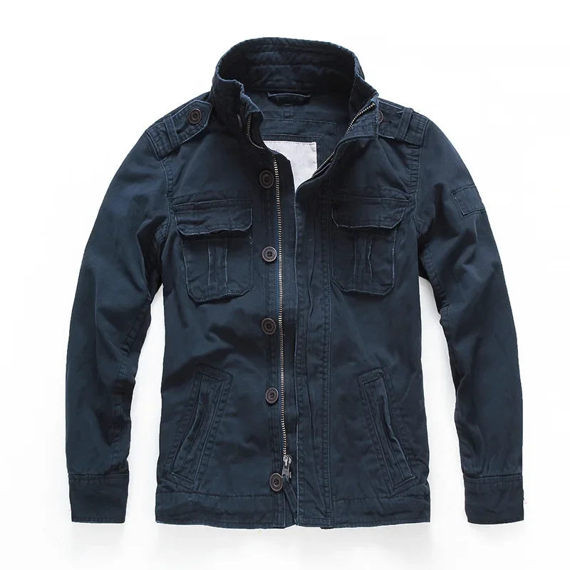Military Denim Jacket Men Retro Camo Multi-pockets Mens Cowboy Jackets