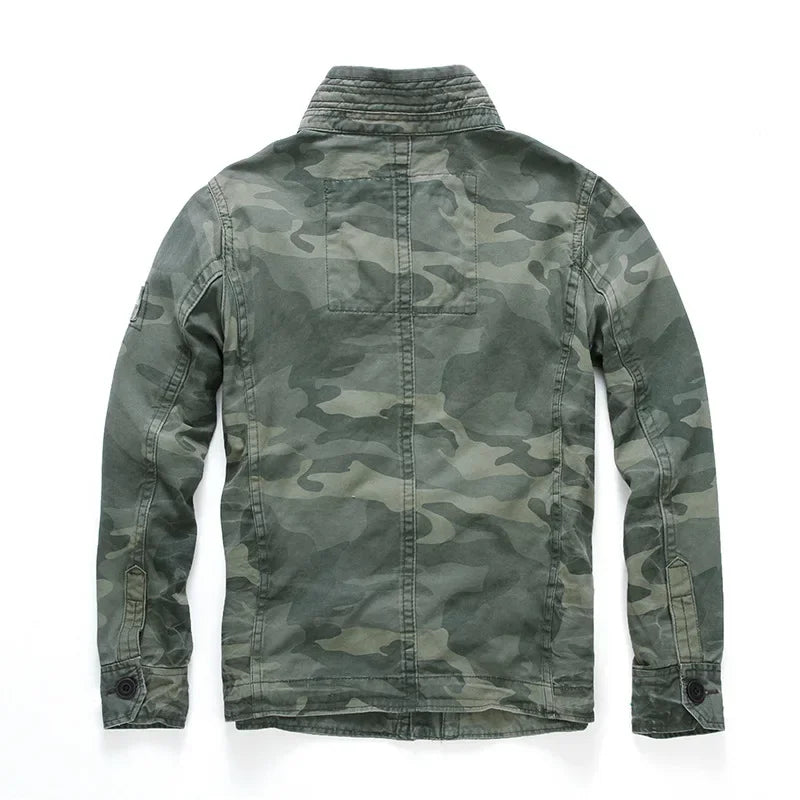 Military Denim Jacket Men Retro Camo Multi-pockets Mens Cowboy Jackets