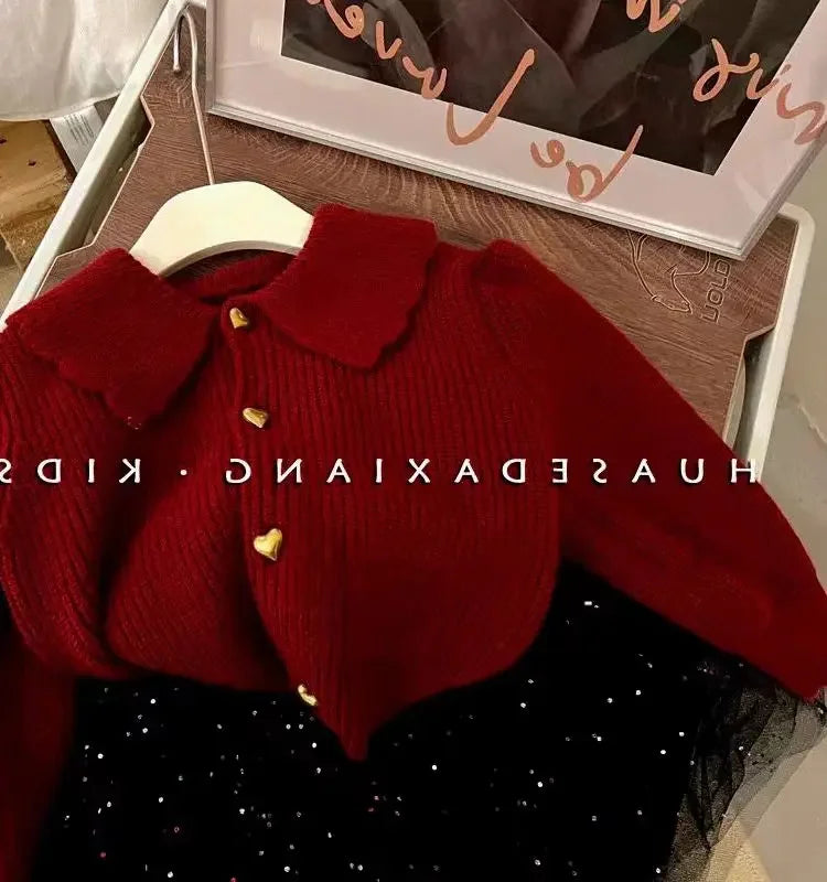 Korean Red Sweater Turn-down Collar Full Sleeve Regular Length Solid