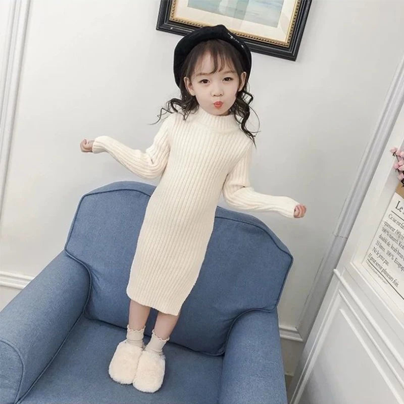 Autumn Winter Teen Girls Sweater Dress New Fashion Long Style Woolen