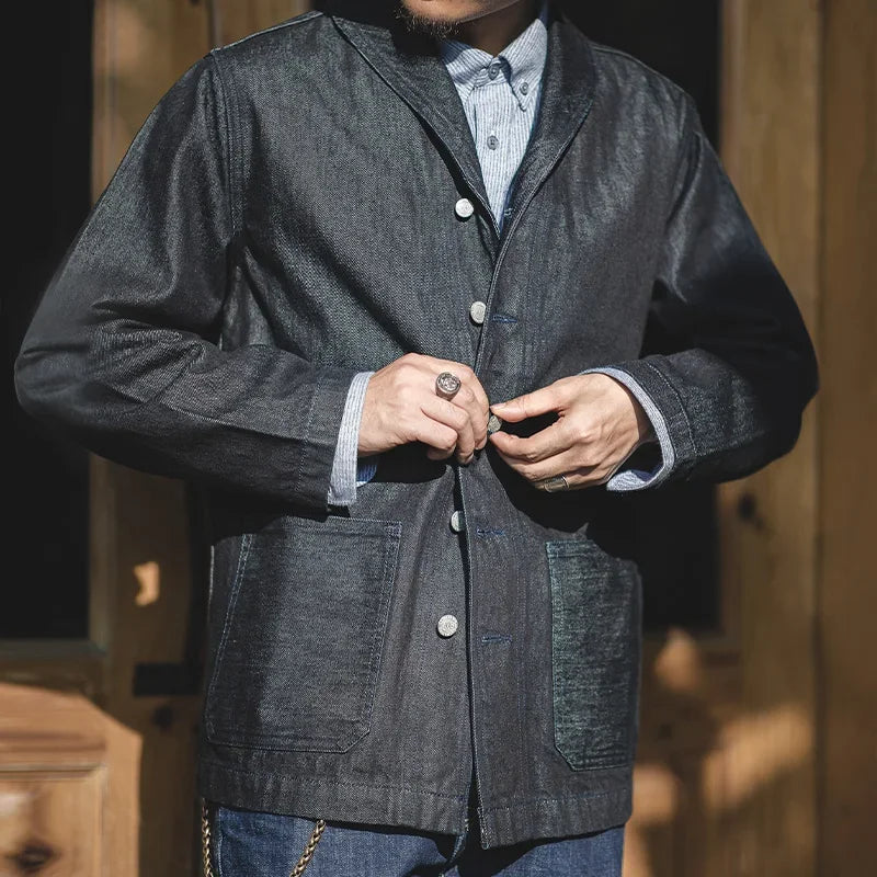 Maden Lapel Jeans Jacket 13.5 Oz Multi Pockets Coat Men’s Vintage Deck