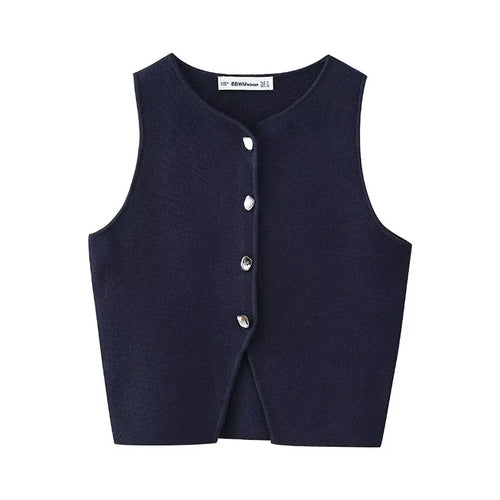 Women Fashion Short Waistcoat Spring Summer Knitted Sexy Sleeveless