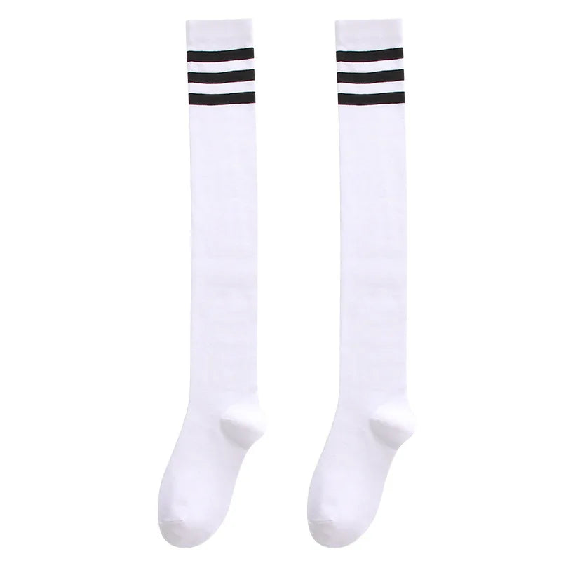 Sexy Black White Striped Long Socks Women Over Knee Thigh High Socks