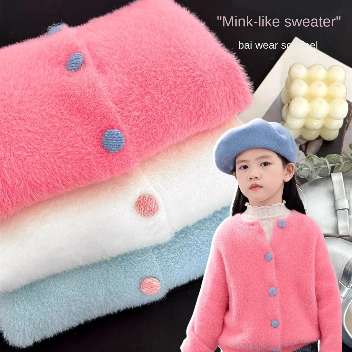 1-13 Years Toddler Kids Imitation Mink Fur Sweater Jackets for Girls