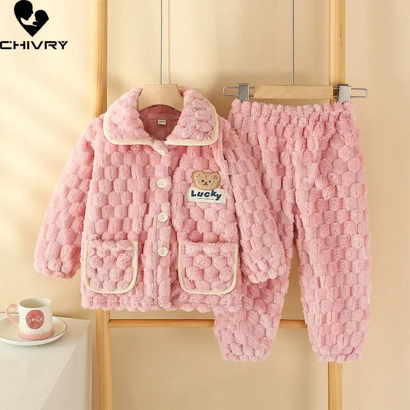 New Kids Boys Girls Autumn Winter Flannel Thicken Pajamas Baby Cartoon