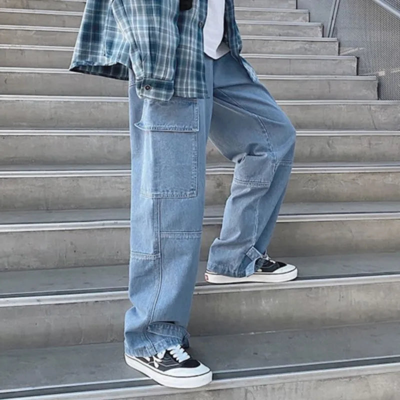 Cargo jeans Men Wide Leg Denim pants 2024 Autumn Loose Straight Baggy