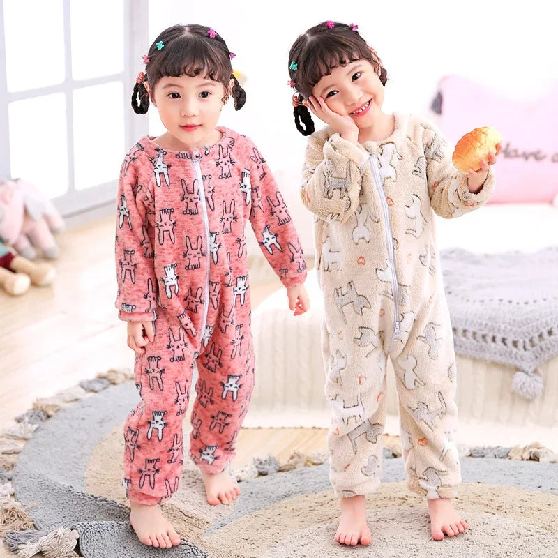Kids Onesie Boys Girls Long Sleeve Flannel Pajamas Children Winter