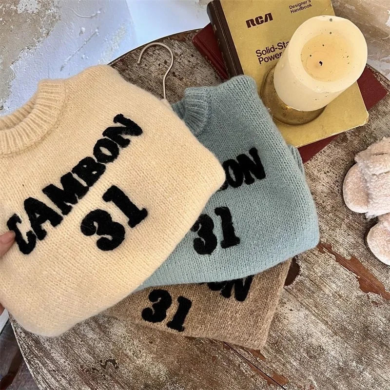 Fashion Baby Girl Boy Letter Embroidery Sweater Winter Spring Infant