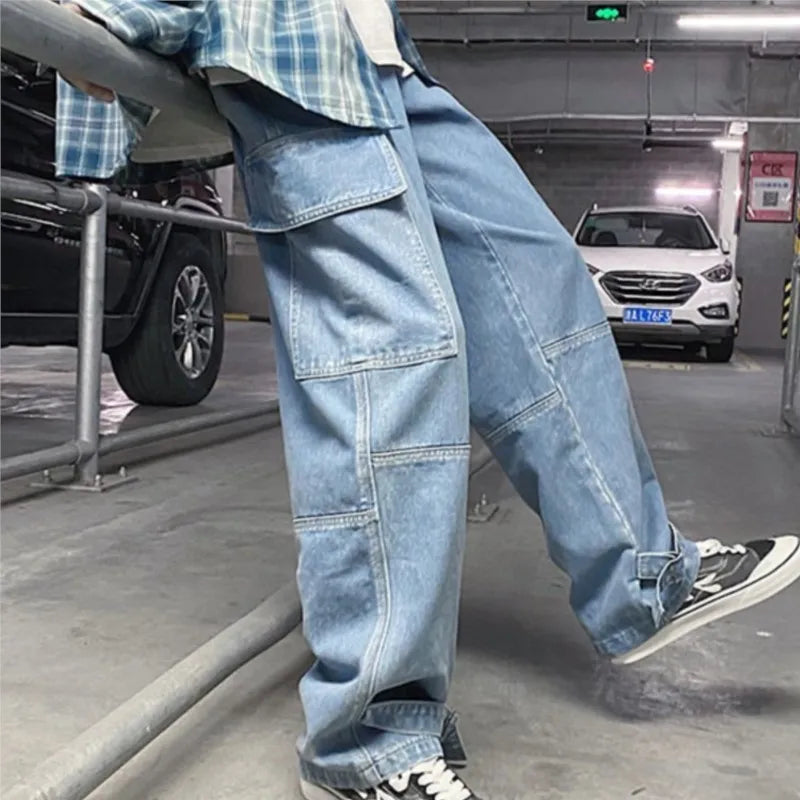 Cargo jeans Men Wide Leg Denim pants 2024 Autumn Loose Straight Baggy