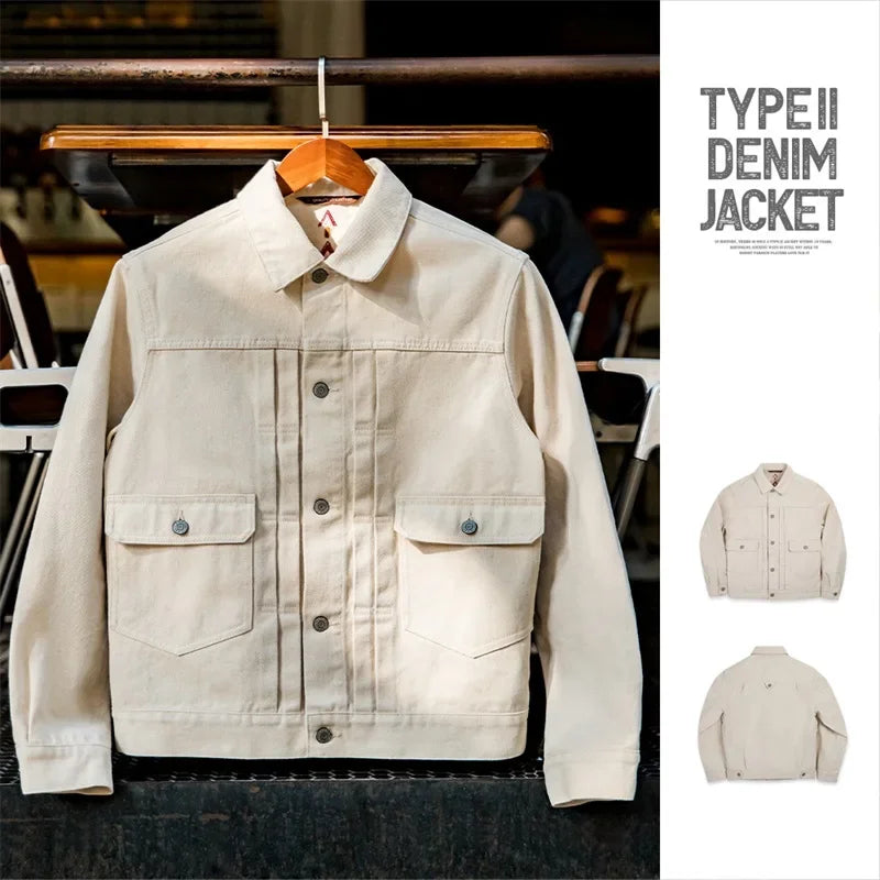 Maden Retro Jeans Jacket Men Amekaji Denim Coat Cotton 100% Slim Fit