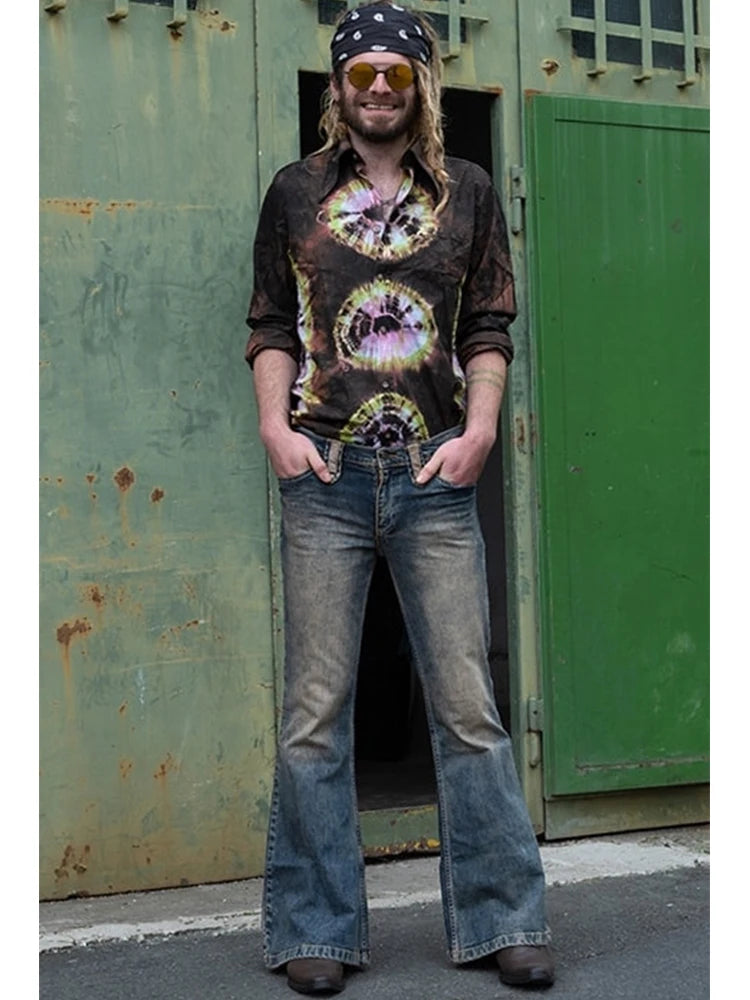 New Trend Denim Tribe Men Jeans 2023 Spring Fall Flare Pants Hip Hop