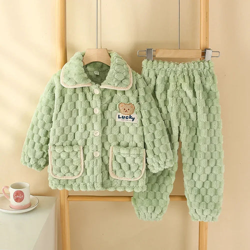 New Kids Boys Girls Autumn Winter Flannel Thicken Pajamas Baby Cartoon