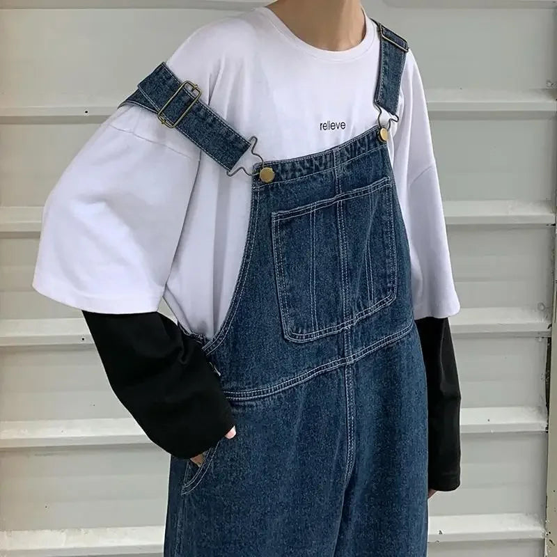 Korean Loose Denim Overalls Women Spring Autumn Straight Wide Leg