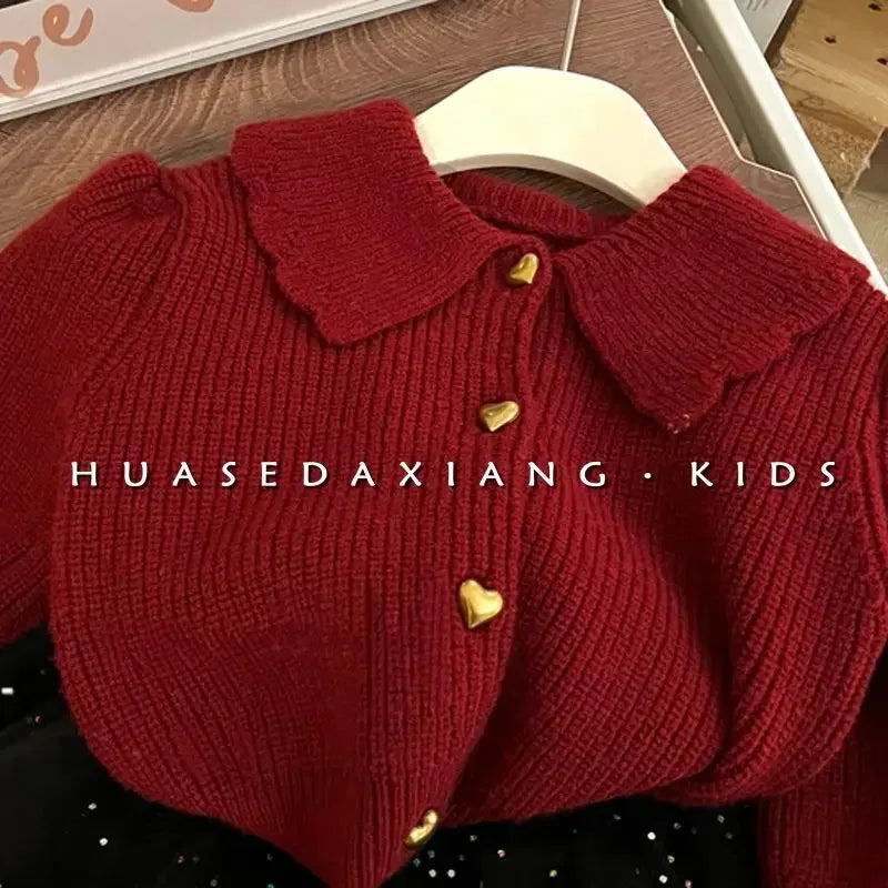 Korean Red Sweater Turn-down Collar Full Sleeve Regular Length Solid