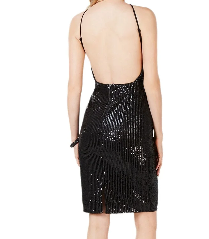 Adrianna Papell Sequin Halter Midi Dress