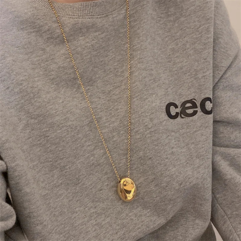 Metal Large Geometric Oval Water Drop Pendant Necklace for Women Girls