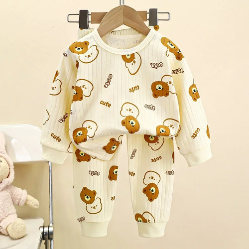 Kids Boys Girls Pure Cotton Warm Pajamas Cute Cartoon Long Sleeve