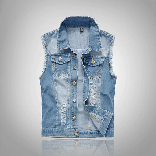 Men Slim Denim Vests Jackets New Fashion Male Blue Fit Denim Coats