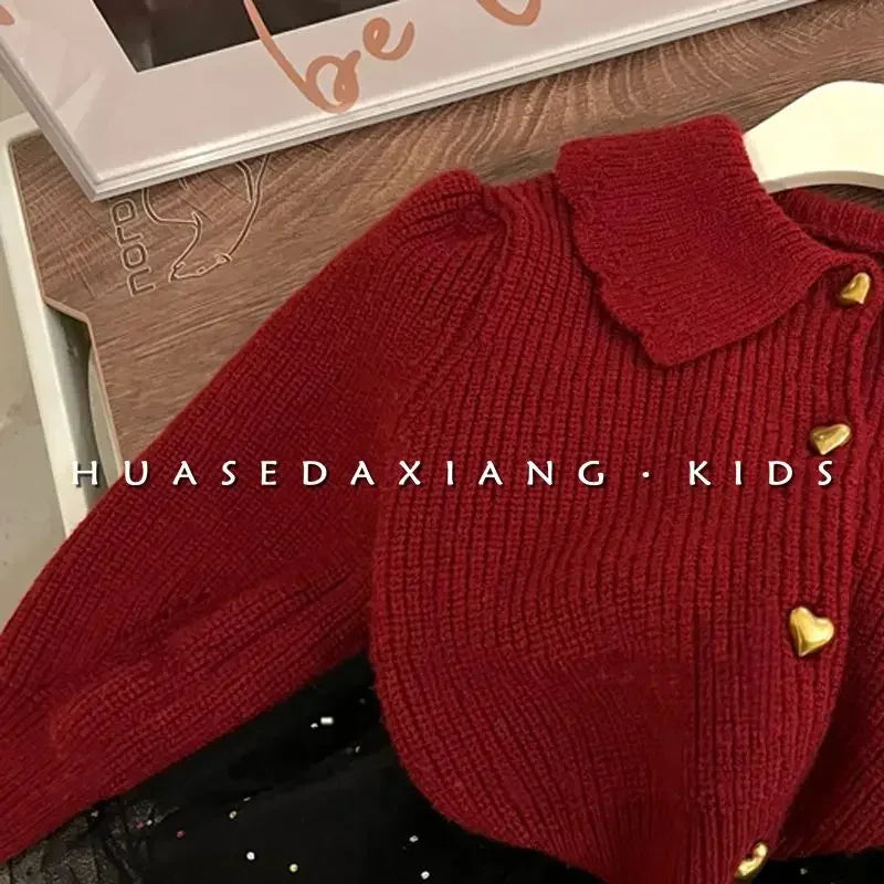 Korean Red Sweater Turn-down Collar Full Sleeve Regular Length Solid