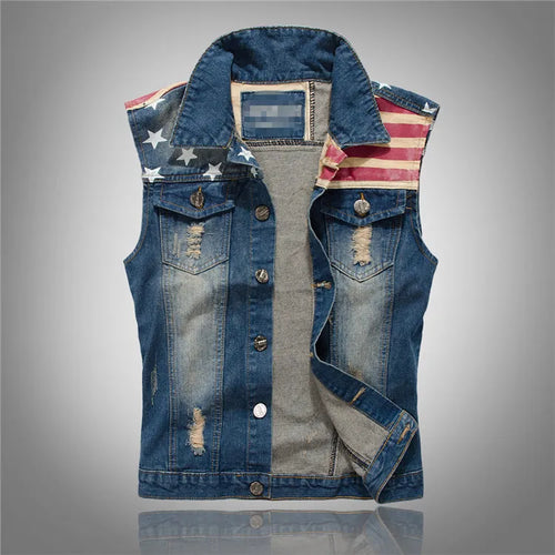 Men Slim Denim Vests Jackets New Fashion Male Blue Fit Denim Coats