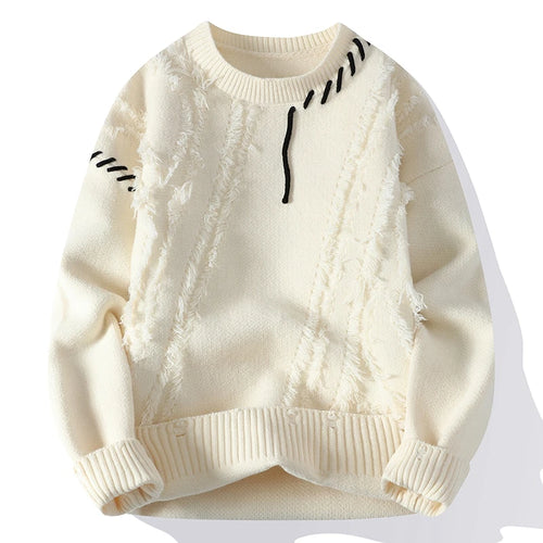 Autumn Winter Warm Mens Knitted Sweaters Fashion Patchwork O Neck Knit