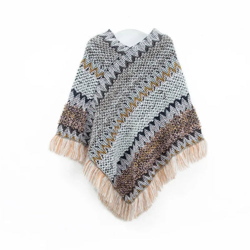 Patchwork Shawl Knitted Striped Print Cardigans Women Poncho Autumn