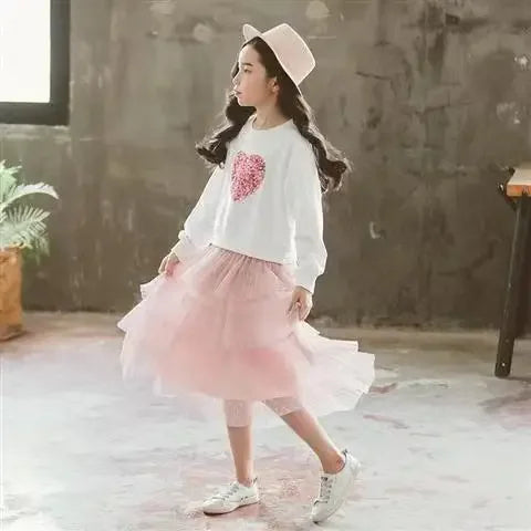 Fashion Girls Dress 2024 Spring Autumn Kids Sweater + Dress 2PCS
